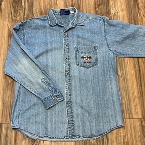 Vintage Authentic Hard Rock Cafe Las Vegas Denim Shirt Made in Taiwan Sz L